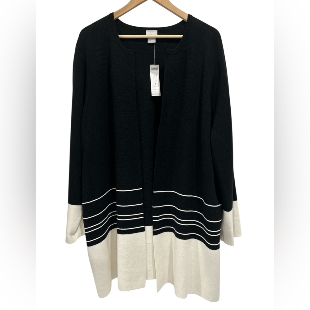 NWT Chico's Long Color Block Cotton Blend Open Front Cardigan Sweater - XXL